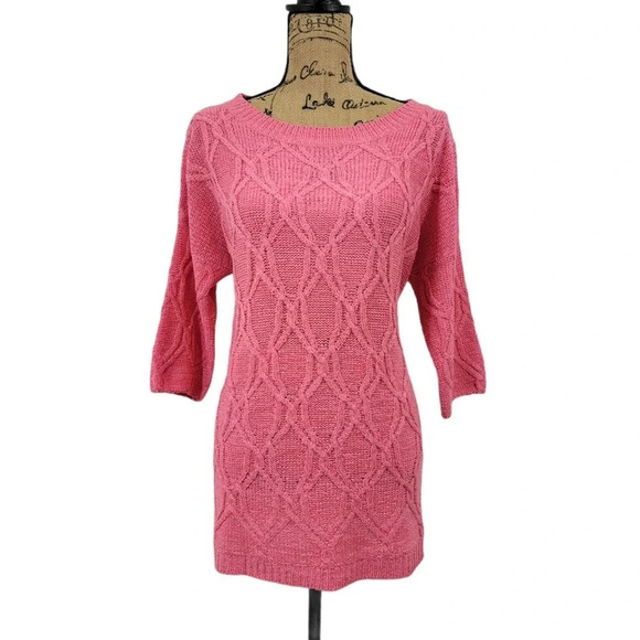 ZARA KNIT Women's Regular Cable Knit Ribbed Oversized Sweater Pink Size Medium - Picture 1 of 14